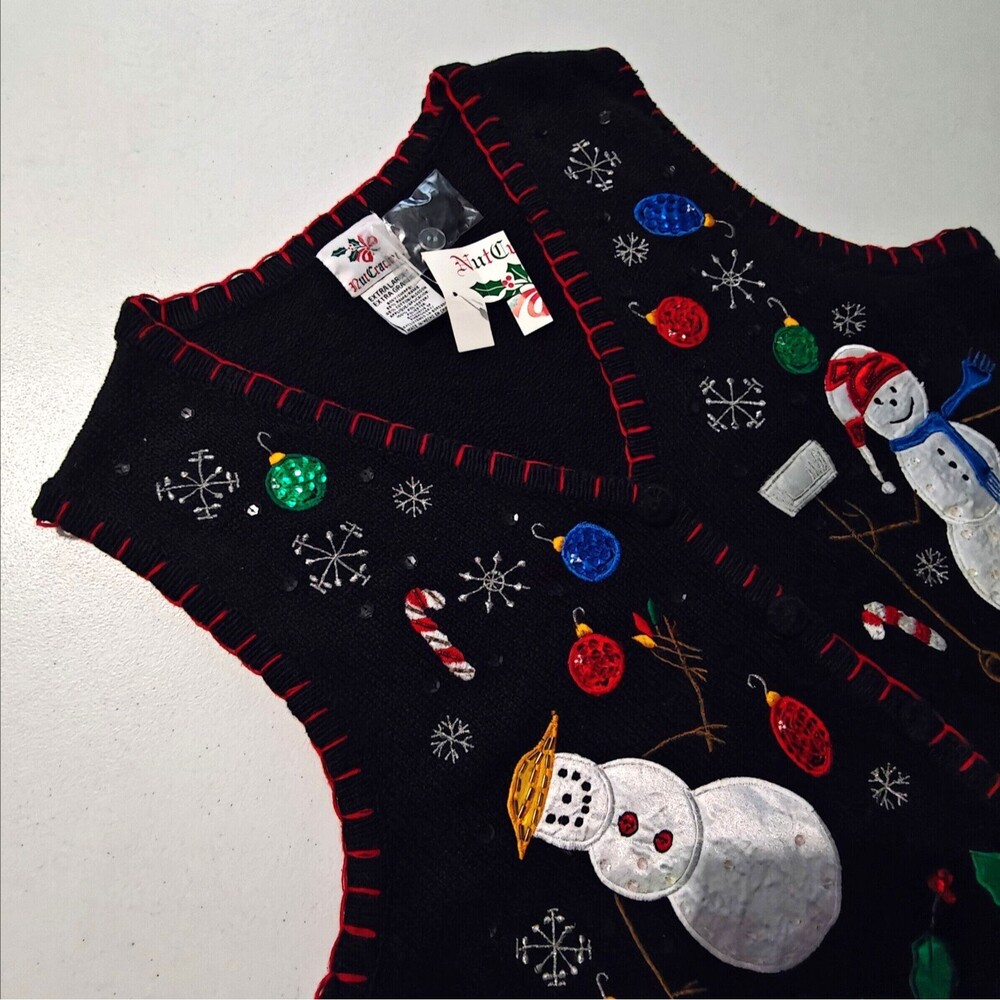 NEW Vintage Christmas Sweater Vest XL X-Large Snowman Sequin Sparkle Winter NWT - Picture 2 of 12
